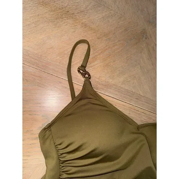 Michael Kors Radiant Chain Over the Shoulder One-Piece olive green size 12 - Picture 2 of 9